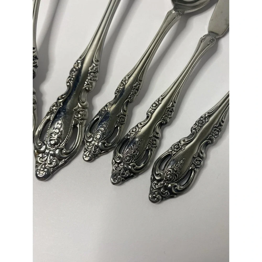 7 - Serving Tablespoon Meat Fork Spoon Pierced Oneida Community BRAHMS Stainless